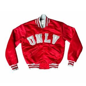 VTG 90s DeLong Sportswear UNLV Women's Red Satin Bomber Varsity Jacket Sz S